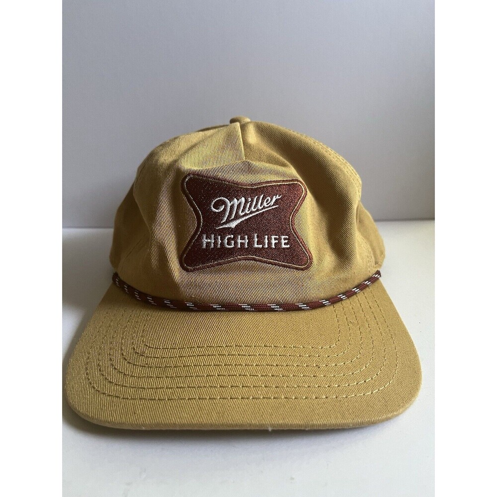 Miller High Life Beer Snapback Trucker Hat Cap Tan Adjustable Rope
